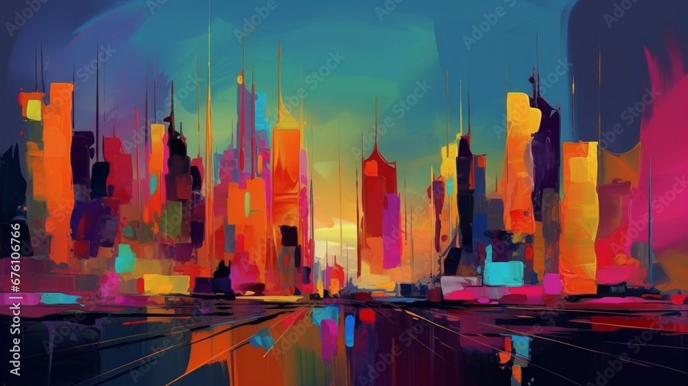 Colorful abstract menacing cityscape landscape AI Generated image art