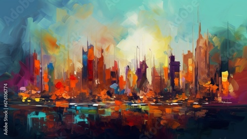 Colorful abstract menacing cityscape landscape AI Generated illustration art