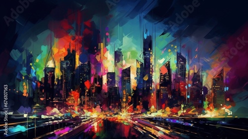 Colorful abstract menacing cityscape landscape AI Generated pictures