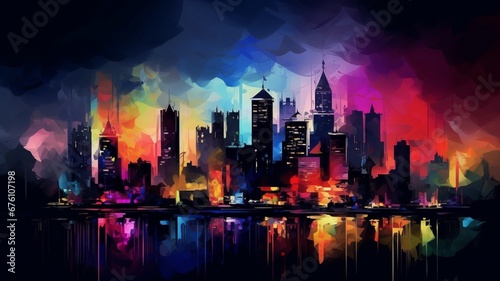Colorful abstract menacing cityscape landscape AI Generated pictures © Arabindu