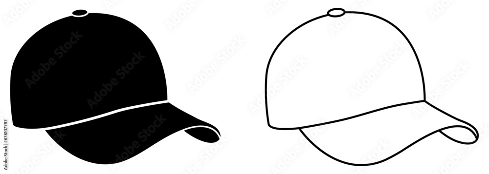 Set of cap icons. Flat and line art style. Vector illustration isolated ...