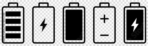 Set of battery icons. Battery charging signs. Vector illustration isolated on transparent background photo