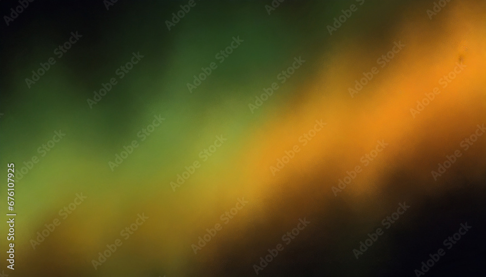 Grainy background dark abstract orange yellow green glowing blurred noise texture black backdrop copy space wide banner header poster design