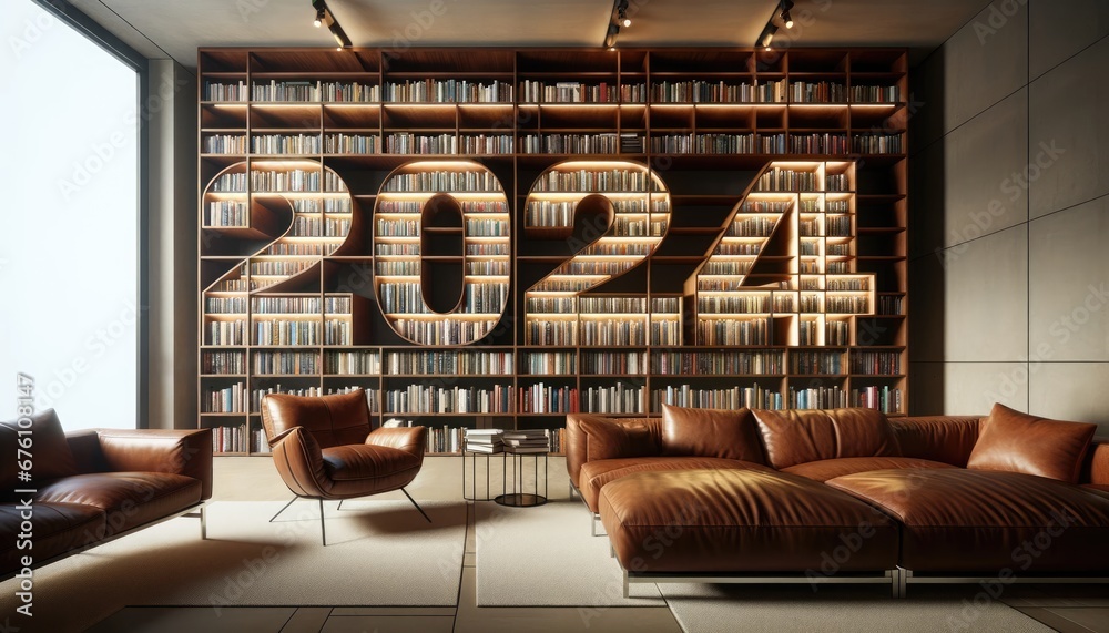 What to read in 2024? Contemporary library interior showcasing a