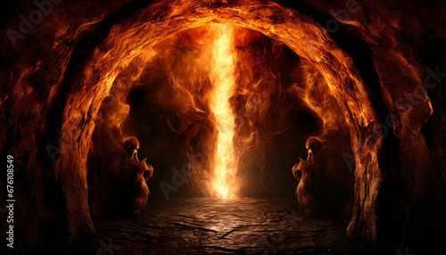 Door entrance to hell religious concept