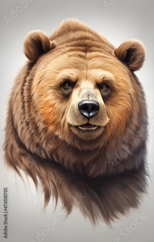 brown bear portrait on a gray background. 3d rendering and illustration, brown bear portrait, gray background, 3d rendering, illustration, wildlife illustration, animal face, bear character, nature © woollyfoor