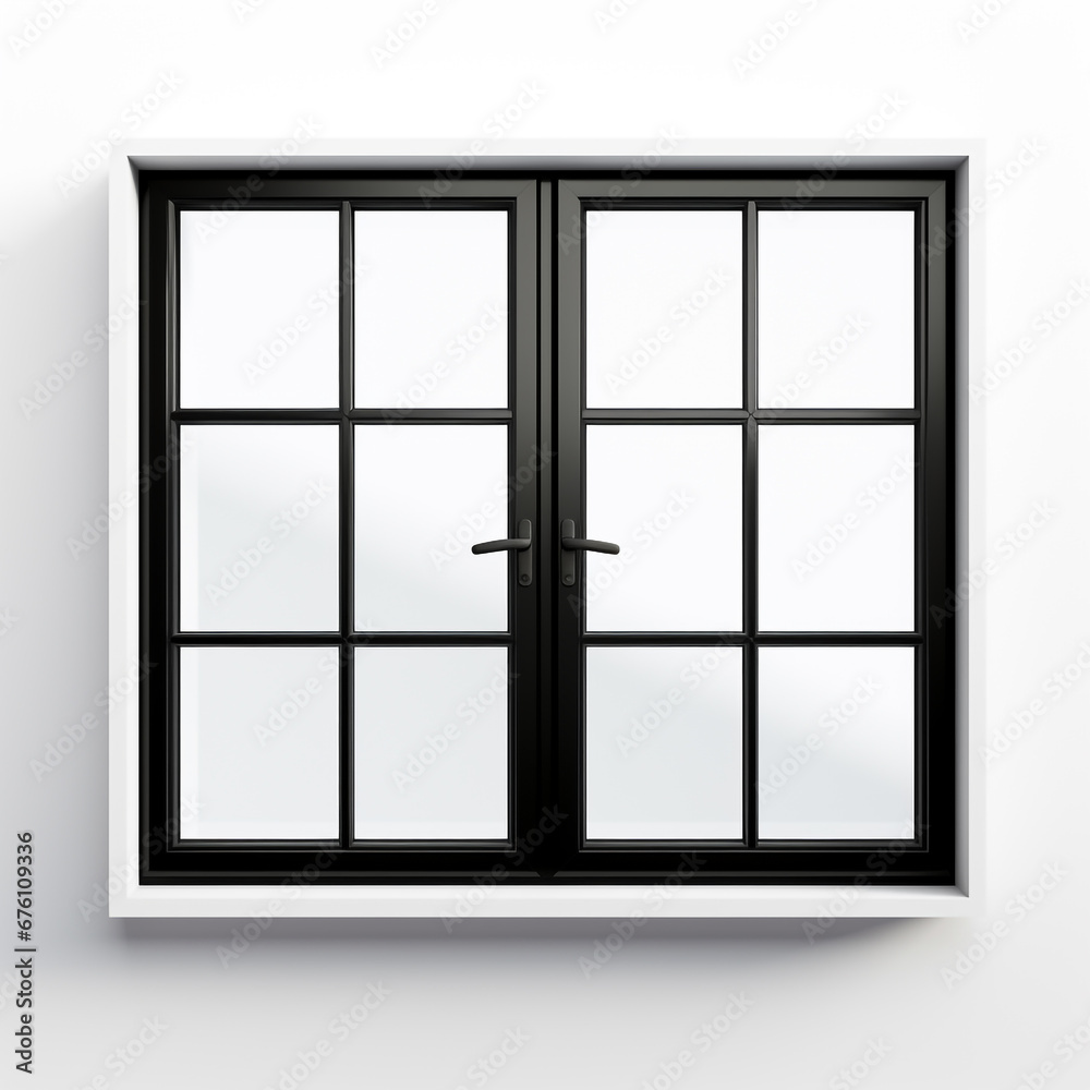 3D image of casement window design with panels isolated on white background. 3D image of casement window design with panels isolated on white background.