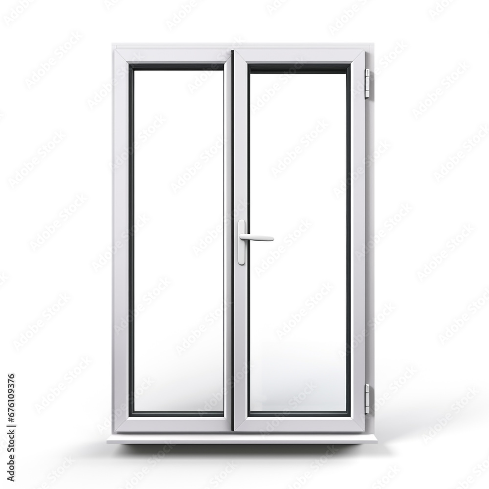 3D image of casement window design with panels isolated on white background. 3D image of casement window design with panels isolated on white background.