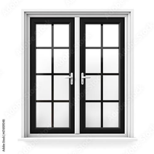 3D image of casement window design with panels isolated on white background.