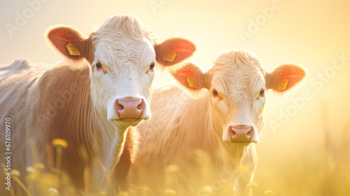 The cows are looking at the camera with their eyes wide open. © PixelGallery