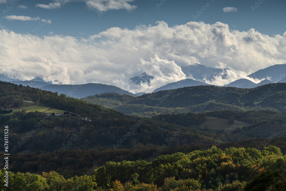 Beautiful view of the mountains in autumn in the Ariège Pyrenees in south-west France