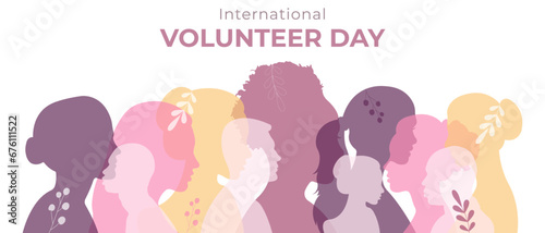 International Volunteer Day.Vector illustration with silhouettes of people.Volunteer day concept.