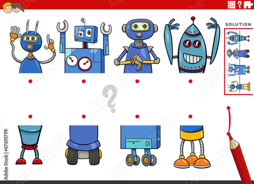 match halves of pictures with comic robots educational activity