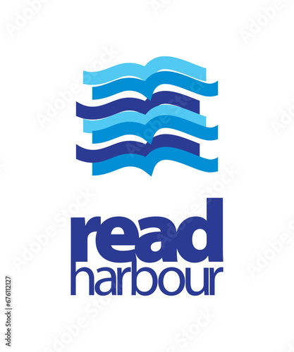 Book shop logotype template with waving book pages 