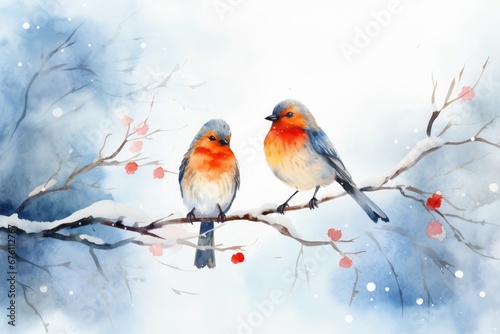 "Charming Winter Birds invites you to experience the quiet enchantment of winter, where delicate birds add a touch of grace to the frost-kissed scenery." Generativ ai. © Gogi