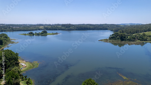 Aerial view of Parque da Cidade in the city of Jundiai  Sao Paulo  Brazil. Park with a dam.