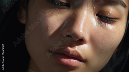 Close-up portrait of a young Asian woman, skincare concept