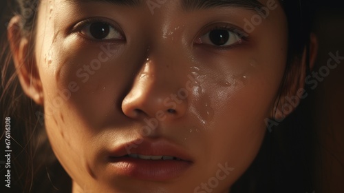 Close-up portrait of a young Asian woman, skincare concept