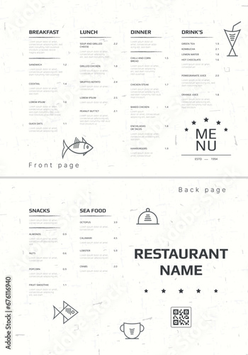 Restaurant cafe menu, template design. Two page food menu template.