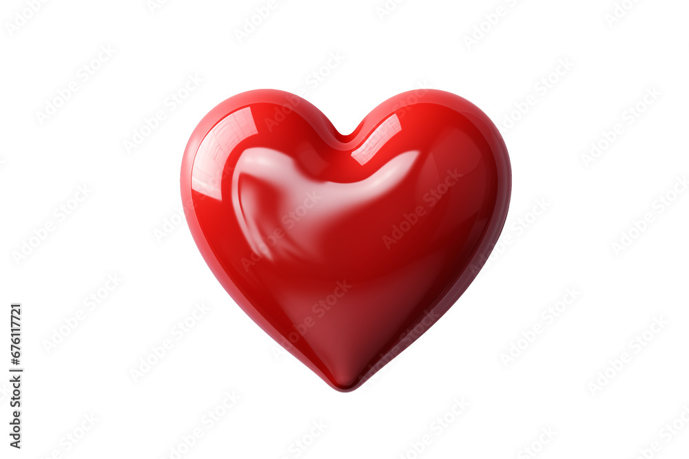 Red heart in 3d rendering style isolated on transparent background. 