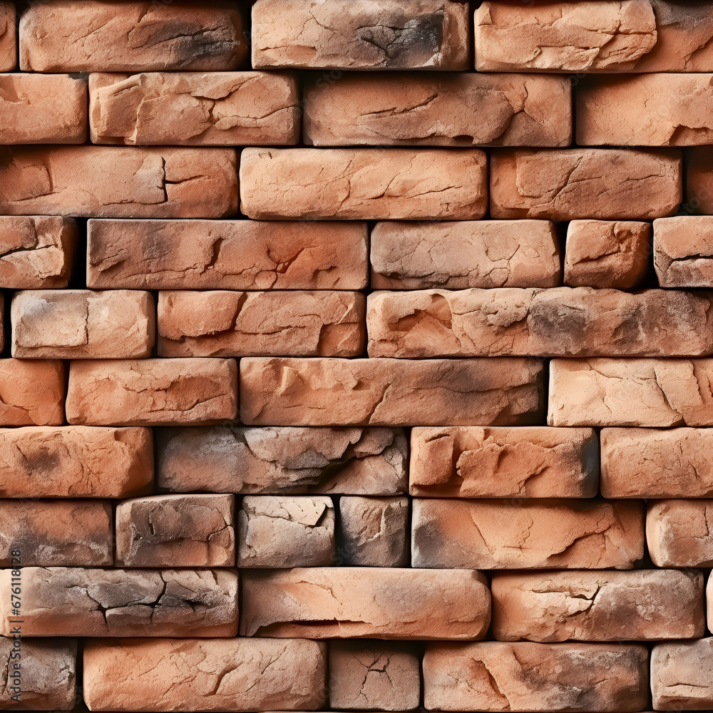 Fototapeta premium Textured background of brown brick wall made from burnt bricks.