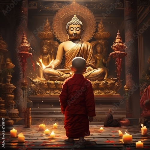 Buddhism, religion and philosophy, Siddhartha Gautama, Buddha. Four Noble Truths and Eightfold Path, achieve spiritual enlightenment, liberation from suffering compassion inner peace spiritual growth. photo