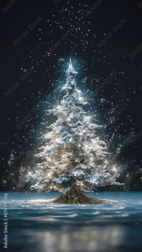 Shiny christmas tree, point cloud mesh style, vertical for social media Stock Illustration