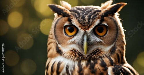 Great horned owl portrait Selective Focus of Smiling Owl 