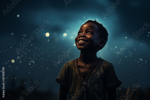 African child, African-American baby, Afro-American smiles as he looks at the camera. happy childhood, chherful, beautiful and pretty boy or girl. race, lifestyle.