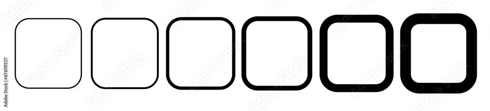 Set of rounded rectangles. Variations of black rectangle icons with transparent background. Empty frames. Set of rounded rectangles. Variations of black rectangle icons with transparent background. Empty frames.