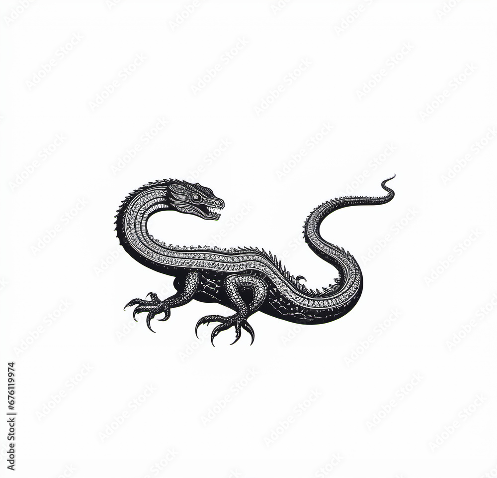 Fototapeta premium Black Dragon vintage illustration