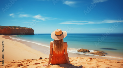 Australiean woman at the beach. Vacations. summer concepts. 