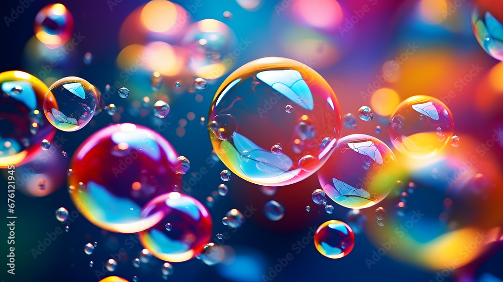 abstract pc desktop wallpaper background with flying bubbles on a colorful background. - obrazy, fototapety, plakaty 