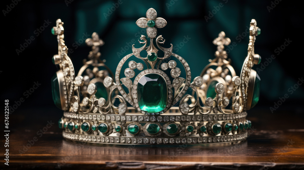 Royal crown with diamonds and emeralds