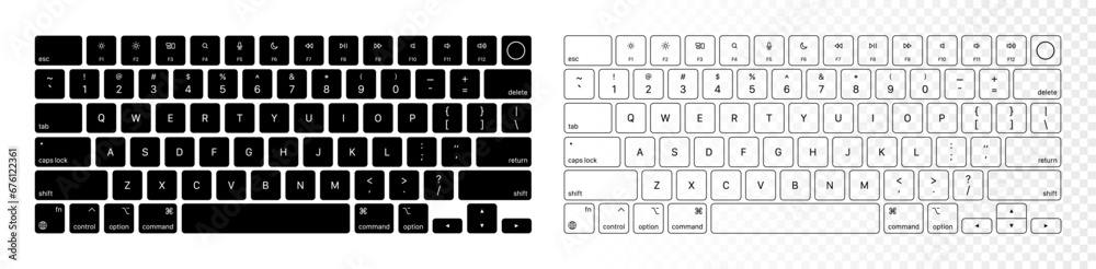 White and black color laptop computer keyboard on transparent background. Vector illustration - obrazy, fototapety, plakaty 
