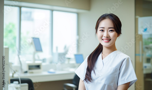 young asian nurse isolated in clinic background