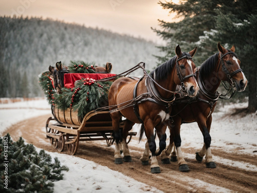 Leinwand Poster horse sleigh carriage in winter
