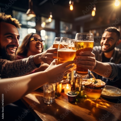 Cheers to Friendship: Happy Hour Gathering at Brewery Pub, Friends Enjoying Drinks and Good Times