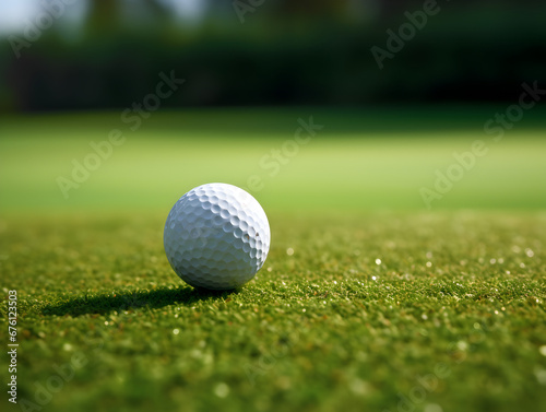 Crisp close-up of a golf ball on vibrant green grass, capturing the essence of the game.