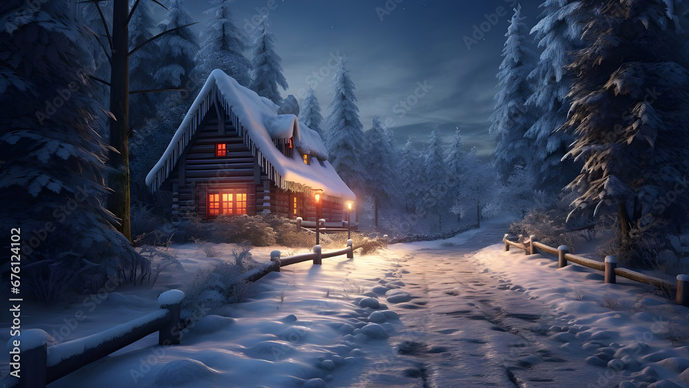 Cottage House in Winter