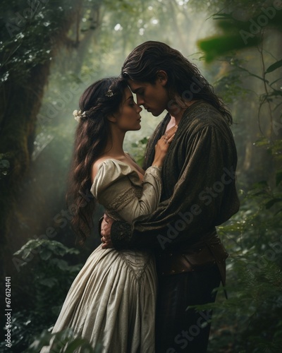 Intimate fantasy couple in the forest