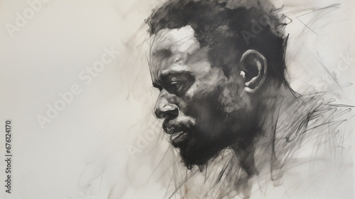  Rough Charcoal Sketch - Serious Man - African American