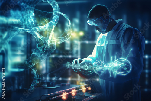 Scientist at Work in a Modern Laboratory, Exploring DNA Sequencing Innovations, Genetic Research in Progress, Human Genome Mapping in the Lab, Understanding Gene Mutations, The DNA Helix Structure