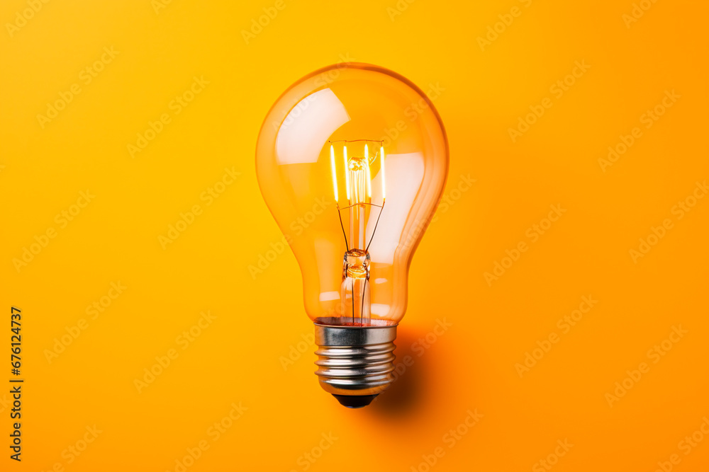 Glowing light bulb on orange background Glowing light bulb on orange background