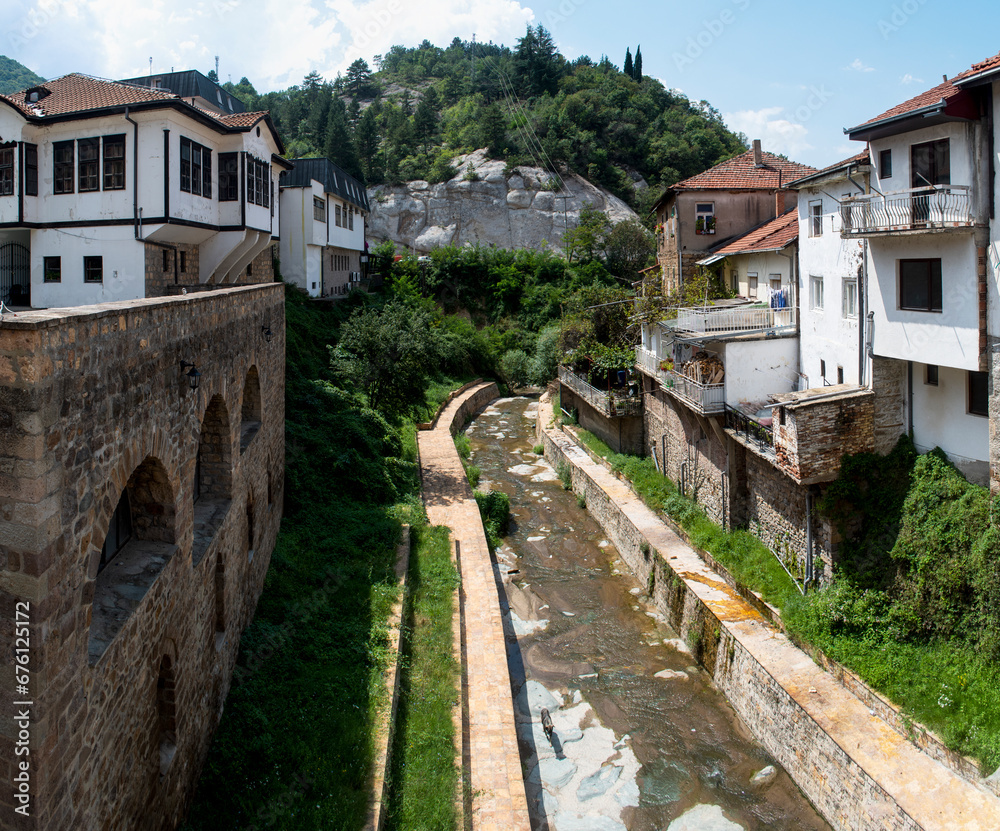 The old houses and stone bridges across the river that flows through Kratovo. It is located in the crater of an extinct volcano. It is known for its bridges and towers.