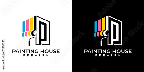 Painting House logo. Painting logo initial P with building or house design. Modern colorful painting services logo vector. Logo design of painting, house, building, office, exterior, interior.