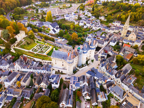 Picturesque autumn landscape of Indre-et-Loire department with medieval fortified castle of Chateau de Langeais  France