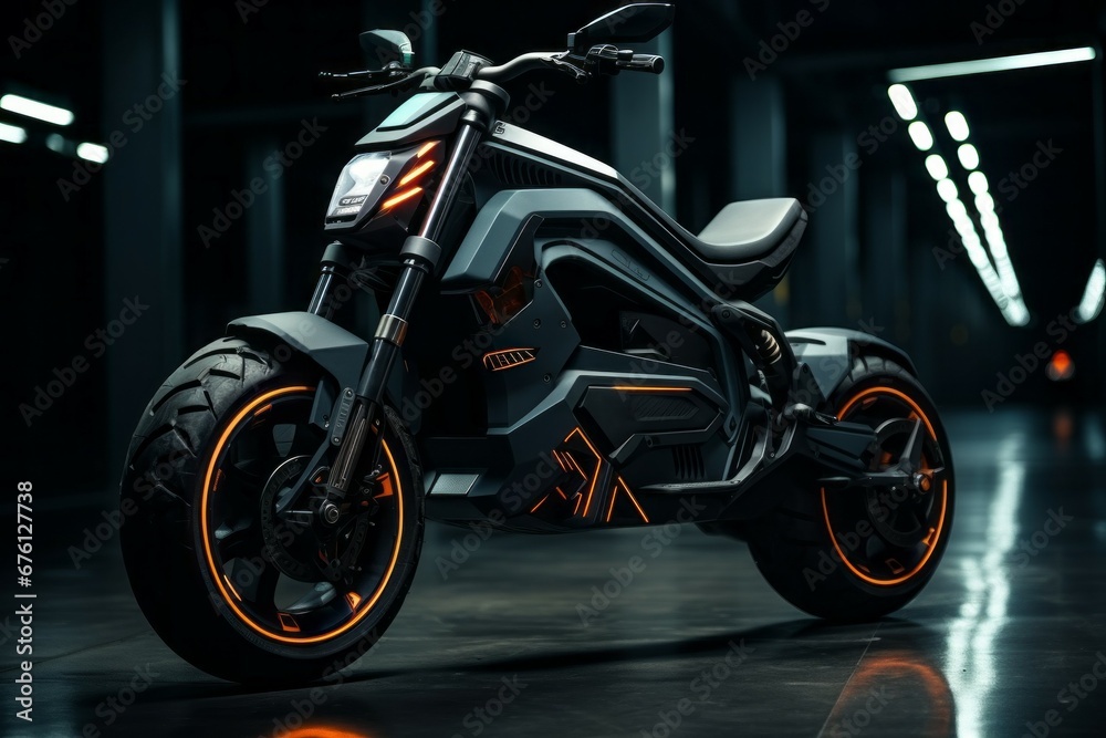 Modern electric motorcycle. Background with selective focus and copy space Modern electric motorcycle. Background with selective focus and copy space