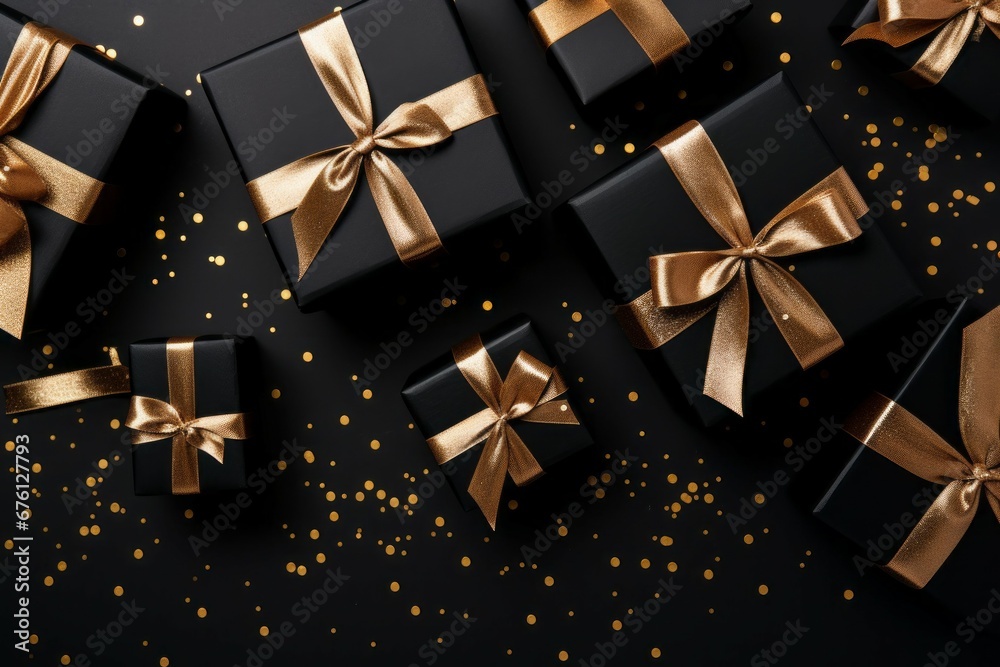 Gift boxes. Sale and Black Friday concept. Background with selective focus and copy space Gift boxes. Sale and Black Friday concept. Background with selective focus and copy space