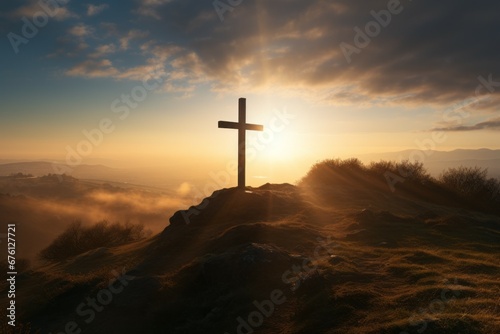 The cross as a symbol of faith. Religious concept with selective focus and copy space